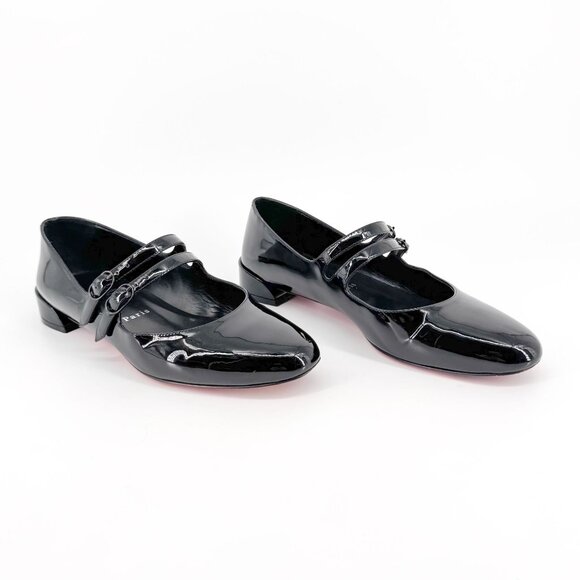Christian Louboutin Sweet Jane Flats Size 37.5 US 7.5 Black Patent Mary Jane - Picture 1 of 12